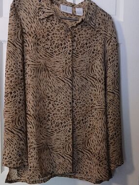 Leopard Print Button-Up Blouse in Tan and Black